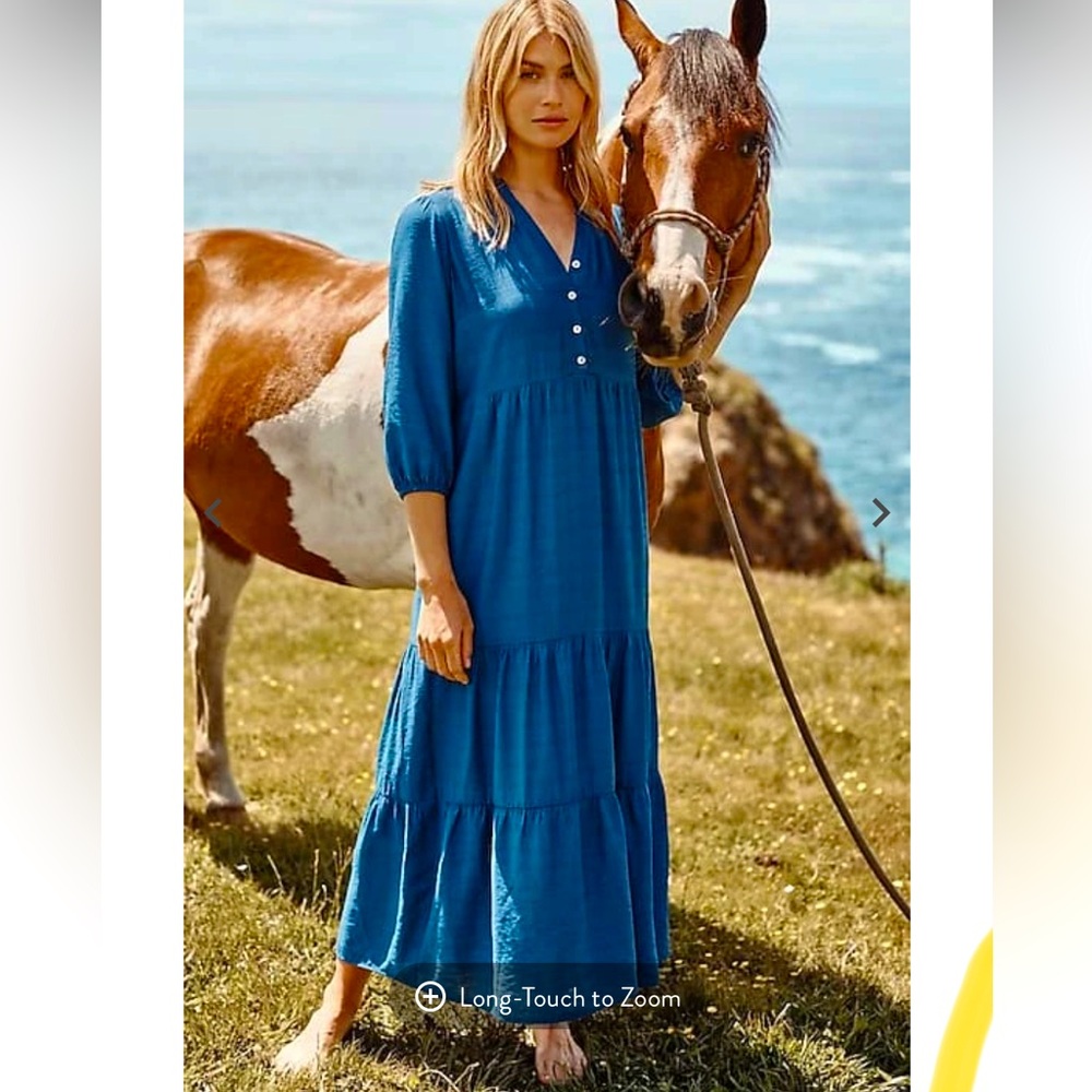 J. Jill Ruffled-Neckline Tiered Maxi Dress